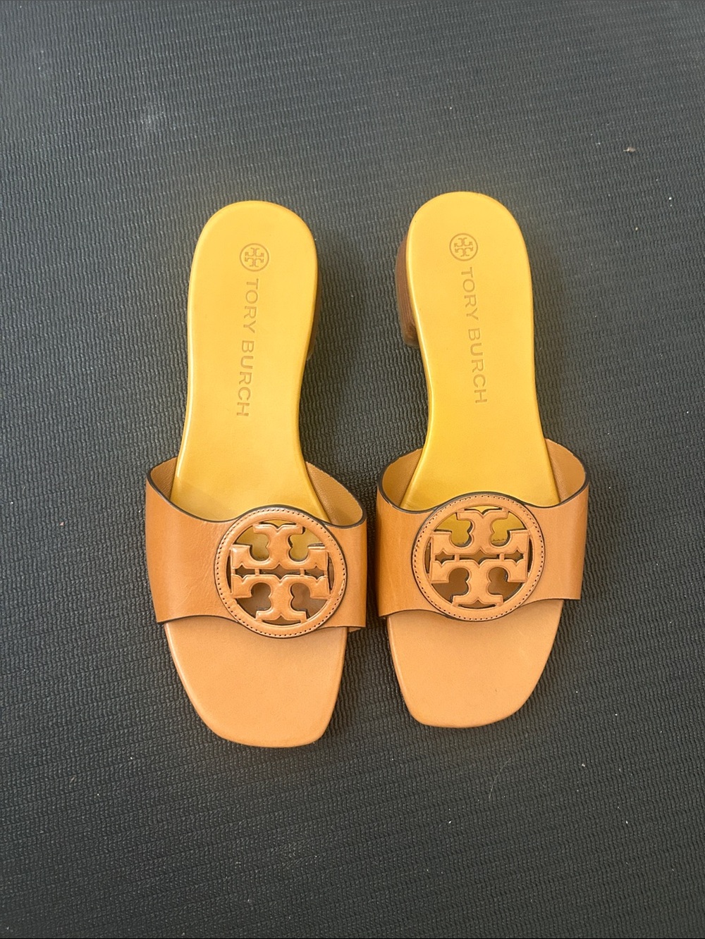 Tory Burch Tan Leather Logo Slide Mules